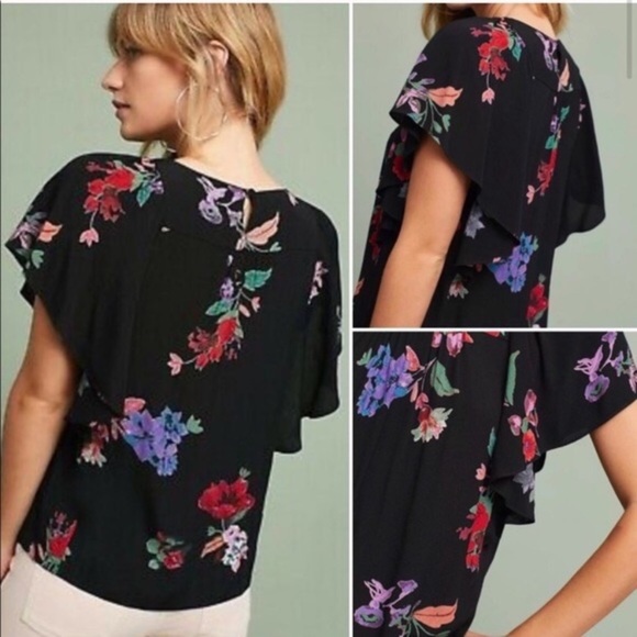 Anthropologie Maeve Floral Flutter Sleeve Blouse - Picture 2 of 10